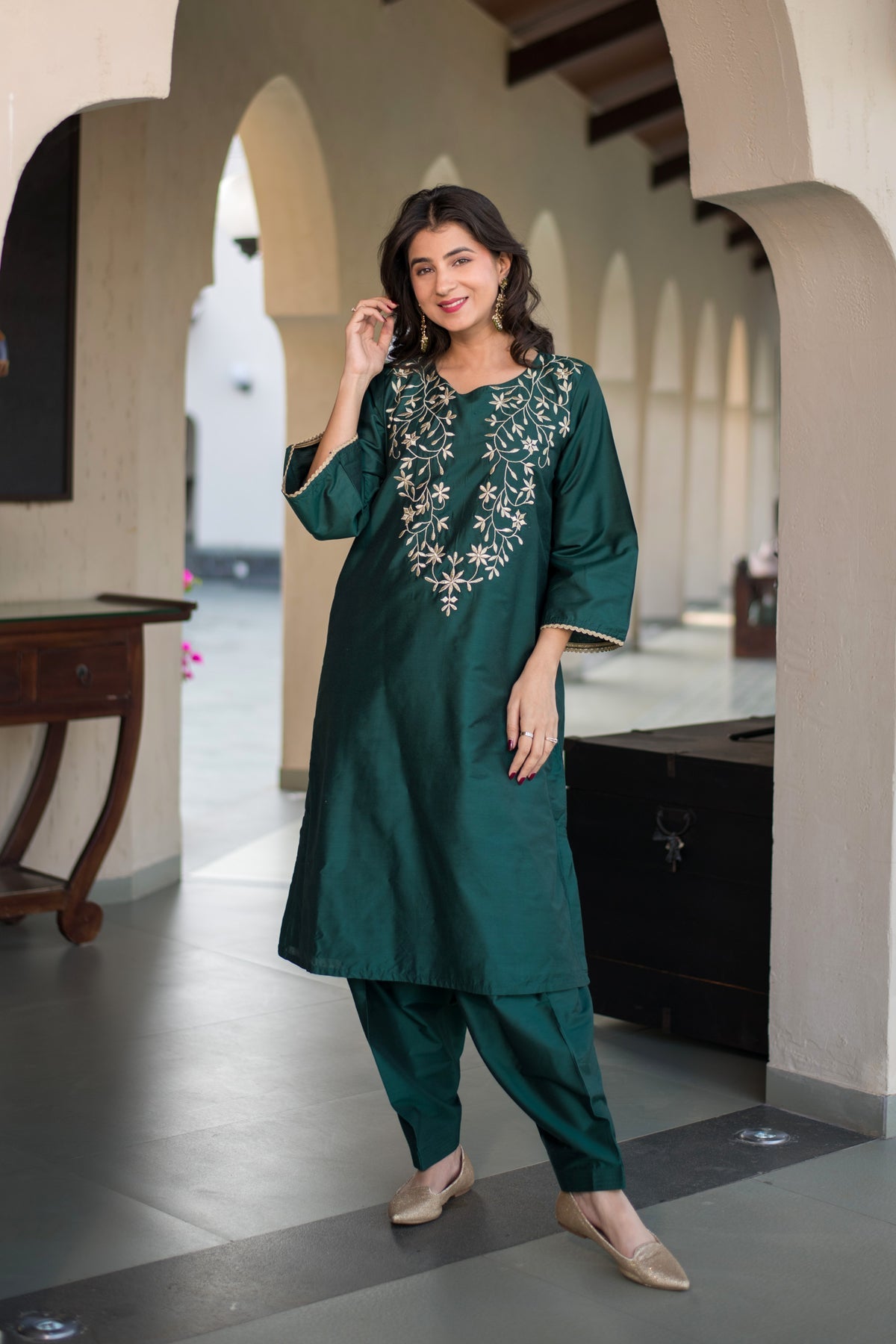 Combo of Velvet Dark Olive Kurta Set